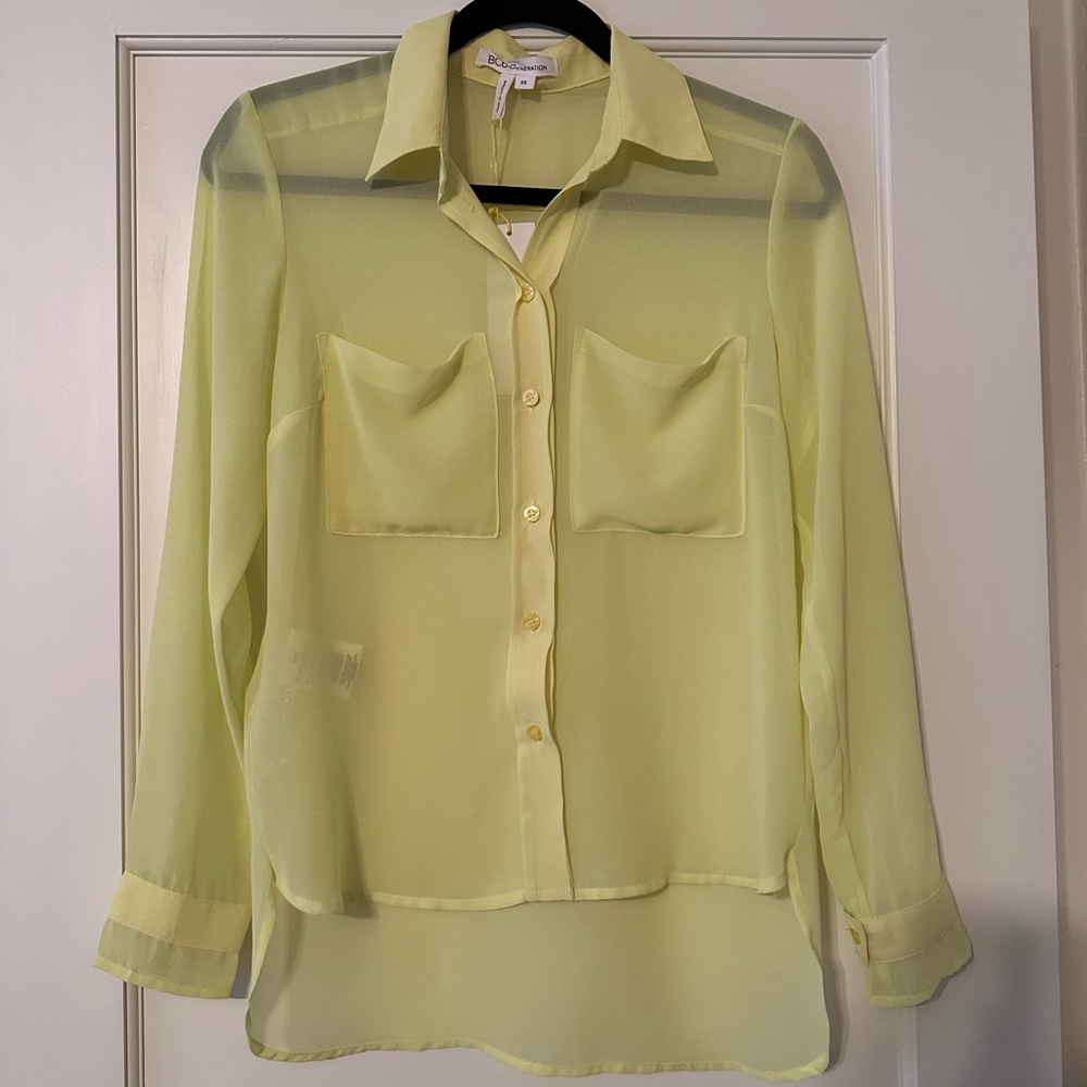 BCBGeneration Sheer Bright Lime Button Up - Size XS